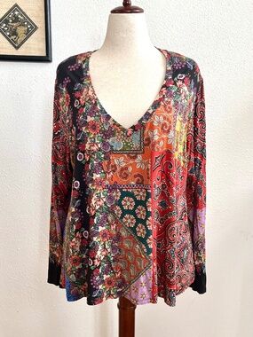 Johnny Was Moa Bamboo Stretch Top, Size XL, Like New